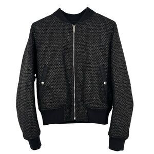 Rag & Bone Bomber Jacket Womens Small Black Tweed Cotton Wool Silk Trim Full Zip